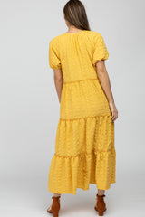 Yellow Lettuce Trim Ruffle Tiered Midi Dress