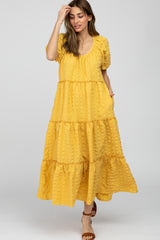 Yellow Lettuce Trim Ruffle Tiered Midi Dress