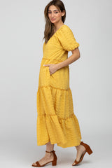 Yellow Lettuce Trim Ruffle Tiered Midi Dress