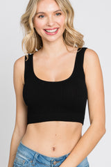 Black Ribbed Scoop Neck Seamless Maternity Sports Bra