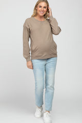 Taupe Long Sleeve Side Pocket Maternity Sweatshirt