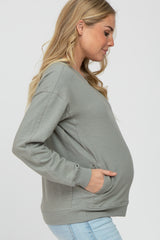 Grey Long Sleeve Side Pocket Maternity Sweatshirt