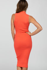 Coral Ribbed Mock Neck Dress