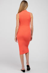 Coral Ribbed Mock Neck Maternity Dress