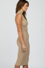 Taupe Ribbed Mock Neck Dress