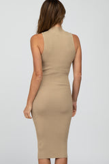 Taupe Ribbed Mock Neck Dress