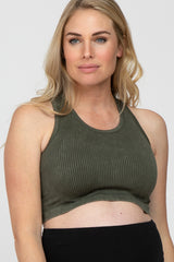 Olive Vintage Wash Ribbed Maternity Sports Bra