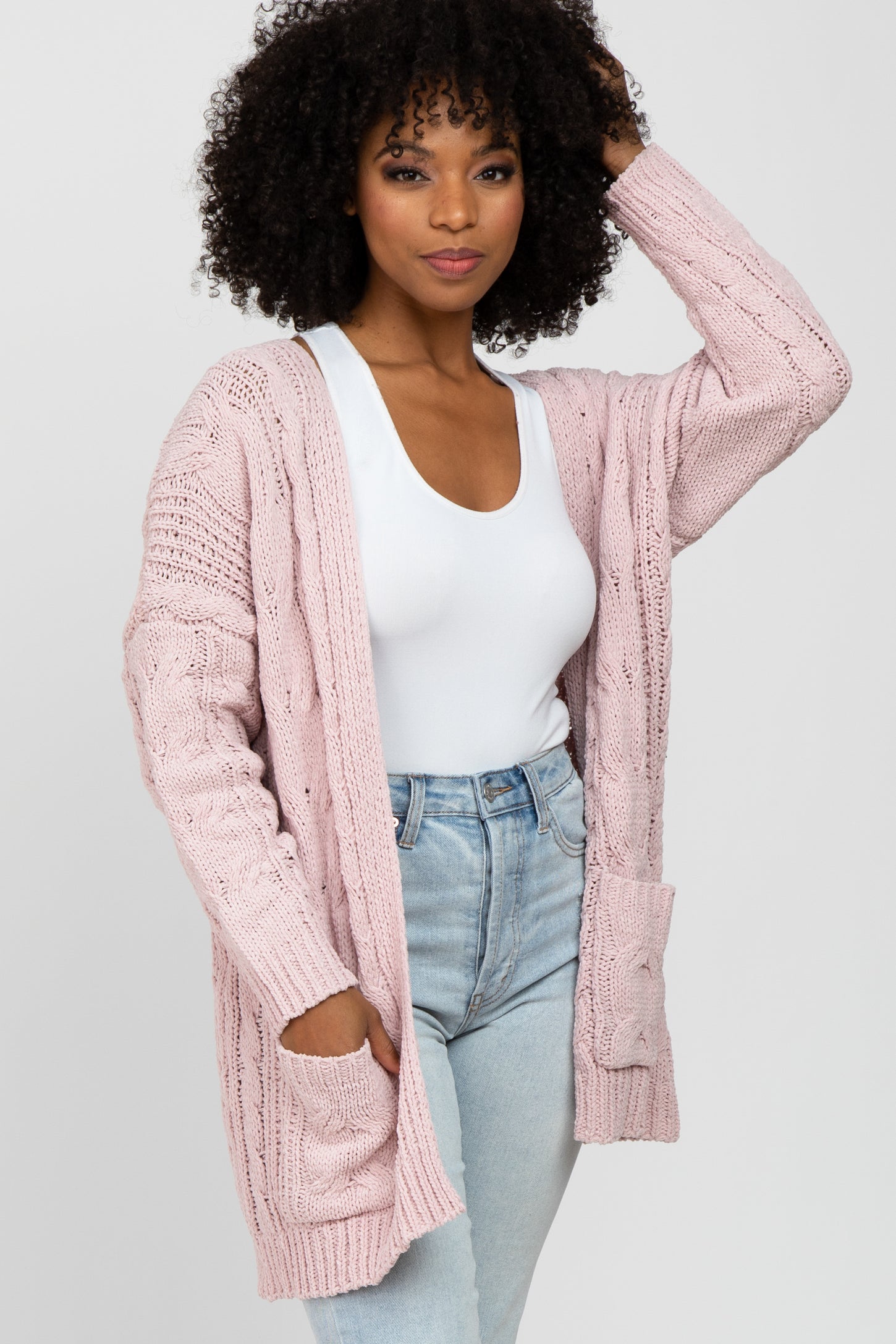 Buy Pink Cable Knit Cardigan With Wool 18, Cardigans