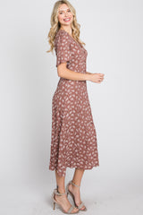 Mauve Floral Button Front Midi Dress