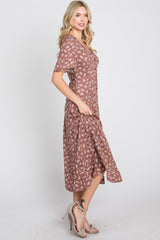 Mauve Floral Button Front Midi Dress