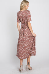 Mauve Floral Button Front Midi Dress