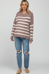 Mocha Striped Fuzzy Knit Maternity Sweater