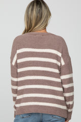 Mocha Striped Fuzzy Knit Maternity Sweater