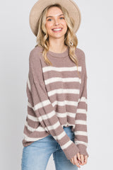 Mocha Striped Fuzzy Knit Maternity Sweater