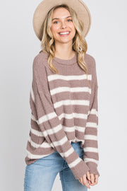 Mocha Striped Fuzzy Knit Sweater