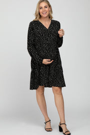 Black Spotted Tiered Maternity Dress