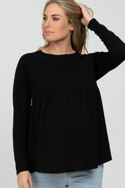 Black Solid Long Sleeve Peplum Maternity Top