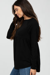 Black Solid Long Sleeve Peplum Top