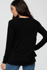 Black Solid Long Sleeve Peplum Top