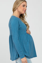 Teal Solid Long Sleeve Peplum Maternity Top