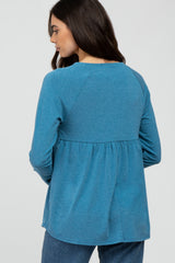 Teal Solid Long Sleeve Peplum Top