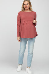 Mauve Solid Long Sleeve Peplum Maternity Top