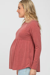 Mauve Solid Long Sleeve Peplum Maternity Top