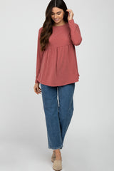 Mauve Solid Long Sleeve Peplum Top