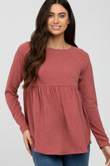 Mauve Solid Long Sleeve Peplum Top