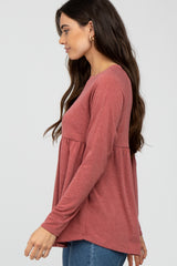 Mauve Solid Long Sleeve Peplum Top