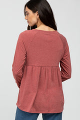 Mauve Solid Long Sleeve Peplum Top