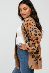 Camel Leopard Print Soft Knit Cardigan