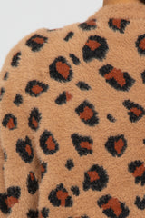 Camel Leopard Print Soft Knit Cardigan