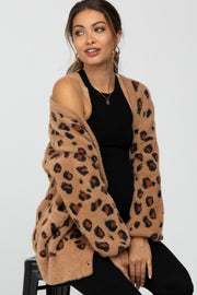 Camel Leopard Print Soft Knit Maternity Cardigan