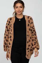 Camel Leopard Print Soft Knit Maternity Cardigan