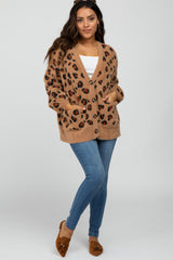 Camel Leopard Print Soft Knit Cardigan