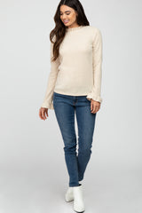 Cream Glitter Knit Mock Neck Sweater