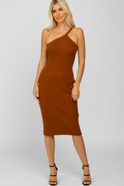 Rust Ribbed One Shoulder Sweater Dress