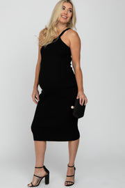 Black Ribbed One Shoulder Maternity Sweater Dress