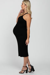 Black Ribbed One Shoulder Maternity Sweater Dress