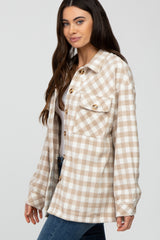 Beige Plaid Shirt Jacket