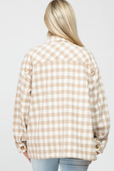 Beige Plaid Maternity Shirt Jacket