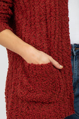 Burgundy Popcorn Knit Hi-Low Cardigan