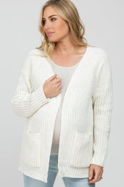 White Ribbed Cable Knit Maternity Cardigan