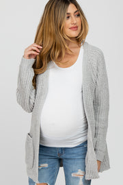 Grey Ribbed Cable Knit Maternity Cardigan