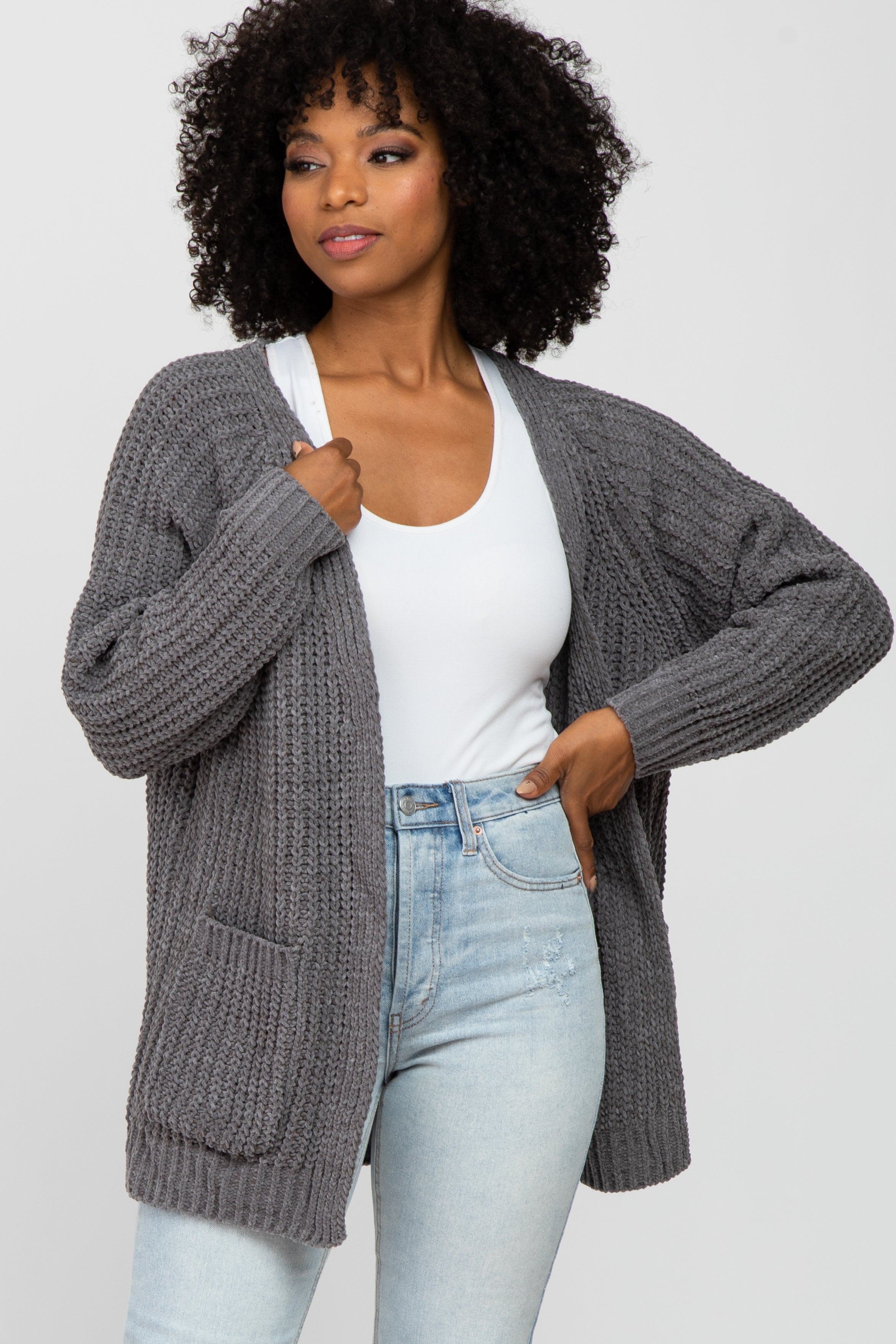 Charcoal Ribbed Cable Knit Cardigan– PinkBlush