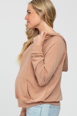 Rust Raw Hem Lightweight Maternity Hoodie