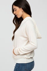 Cream Raw Hem Lightweight Hoodie