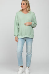 Green Basic Side Slit Maternity Sweatshirt