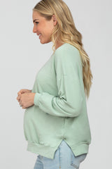 Green Basic Side Slit Maternity Sweatshirt